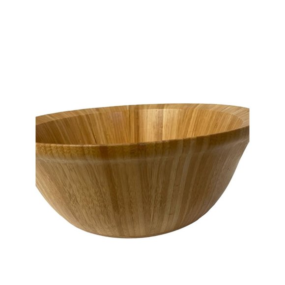 Hand Crafted Lightweight Natural Bamboo Flared Salad Bowl 4.5" H x 12" W - Picture 6 of 7